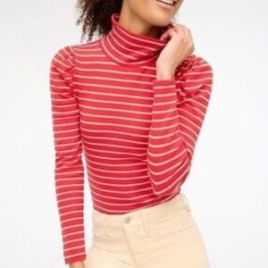 J. Crew Puff-sleeve sparkle stripe turtleneck red gold size XL